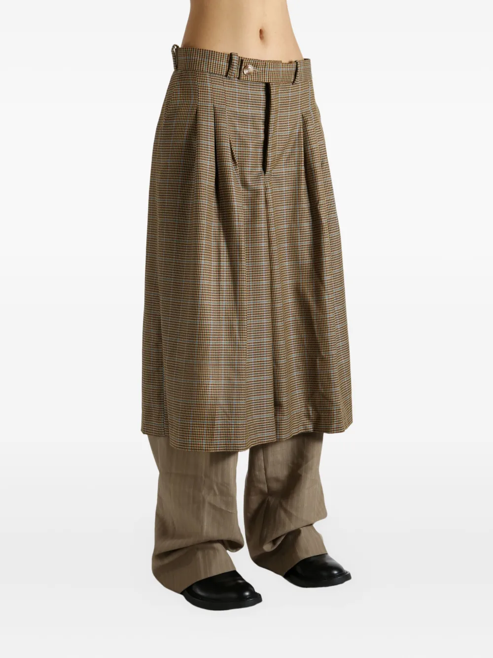 Late For Work Houndstooth Pleated Trousers In Brown