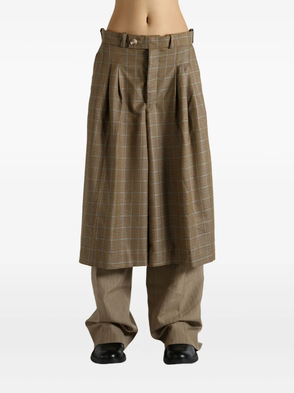 Late for Work houndstooth pleated trousers - Bruin