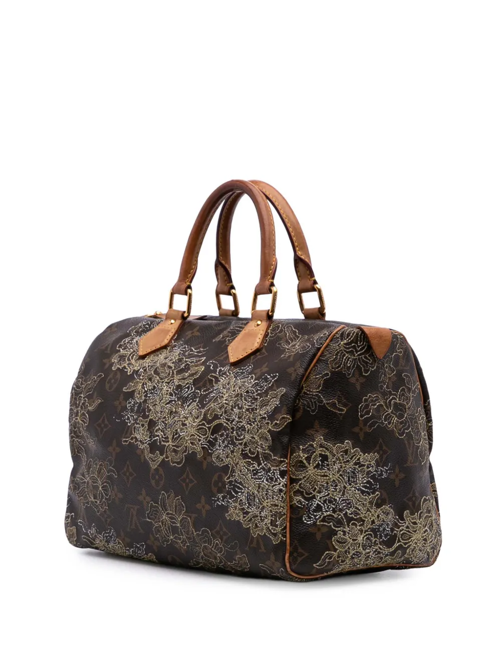 Pre-owned Louis Vuitton 2007 Monogram Dentelle Speedy 30 Boston Bag In Brown