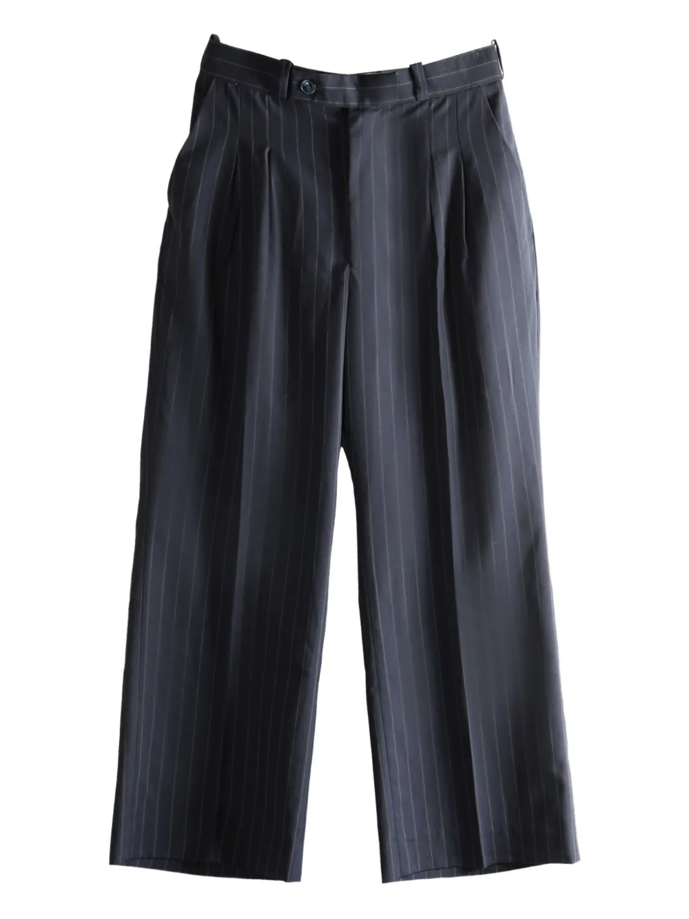 Late For Work Pinstriped Pleated Trousers In Blue