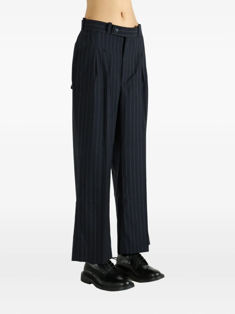 Late For Work Pinstriped Pleated Trousers In Blue