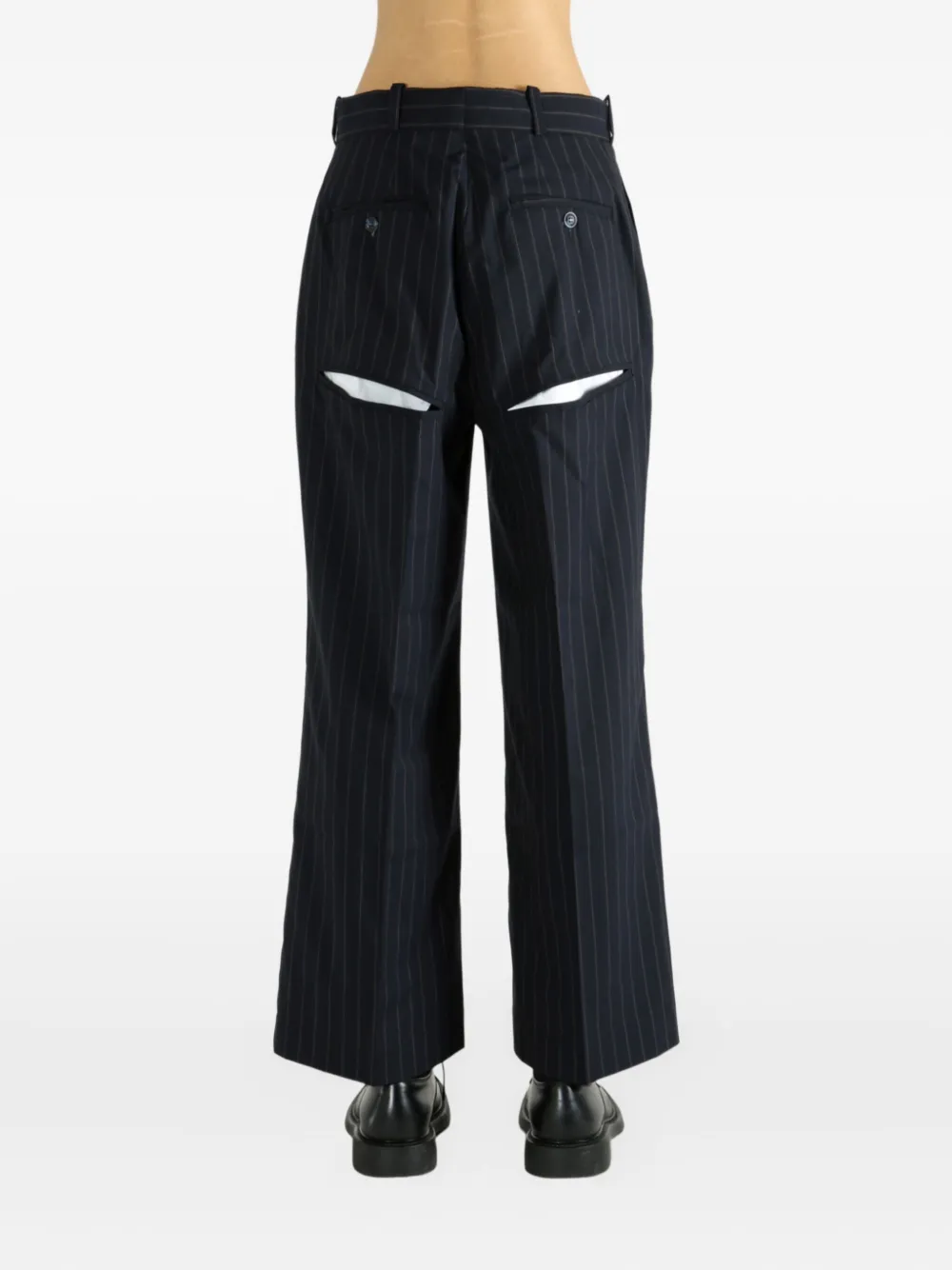 Late For Work Pinstriped Pleated Trousers In Blue