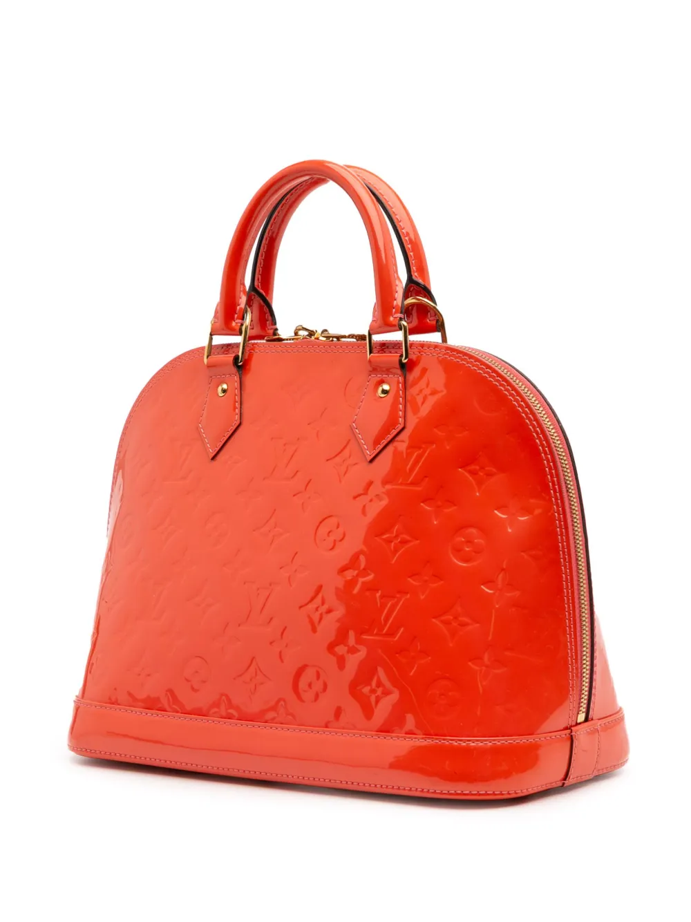Pre-owned Louis Vuitton 2014 Monogram Vernis Alma Pm Satchel In Orange