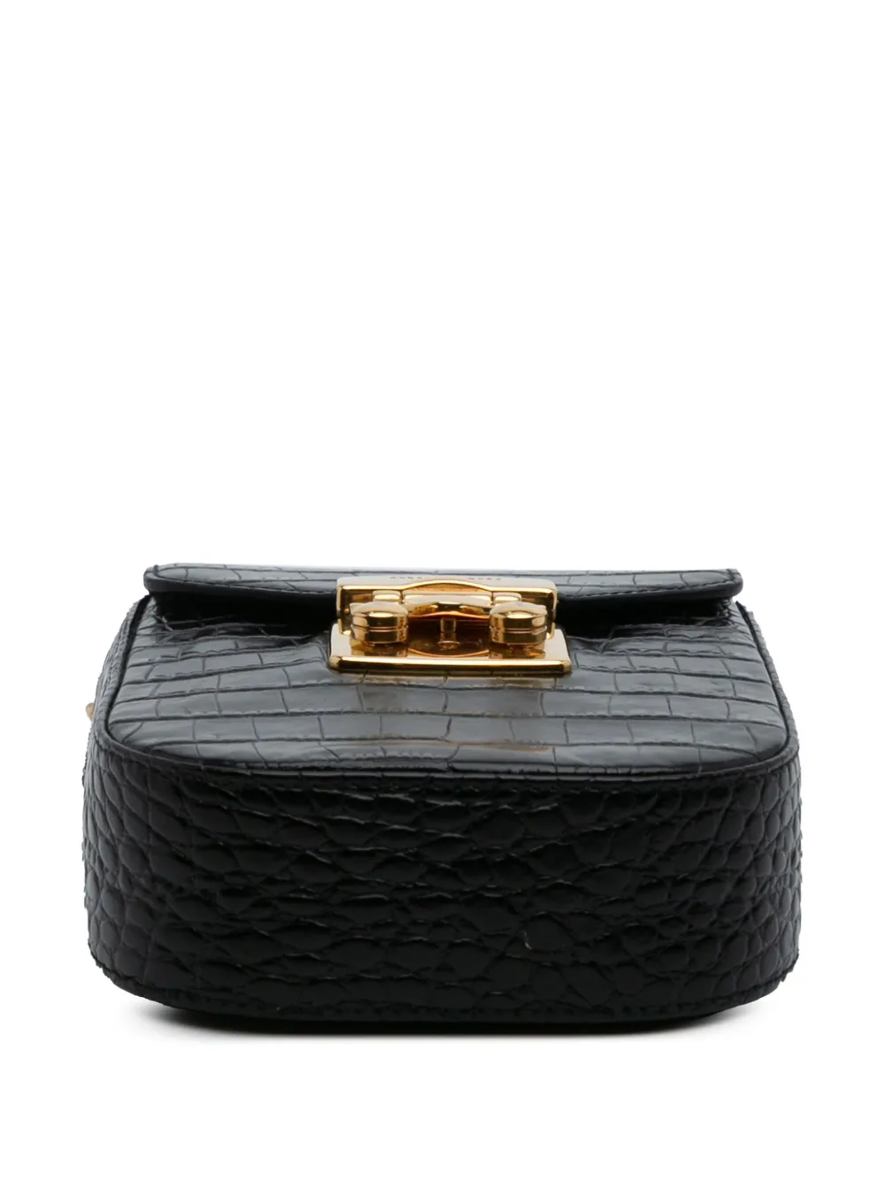 Pre-owned Miu Miu 2000-2025 Croc Embossed Leather Chain Crossbody Bag In Black