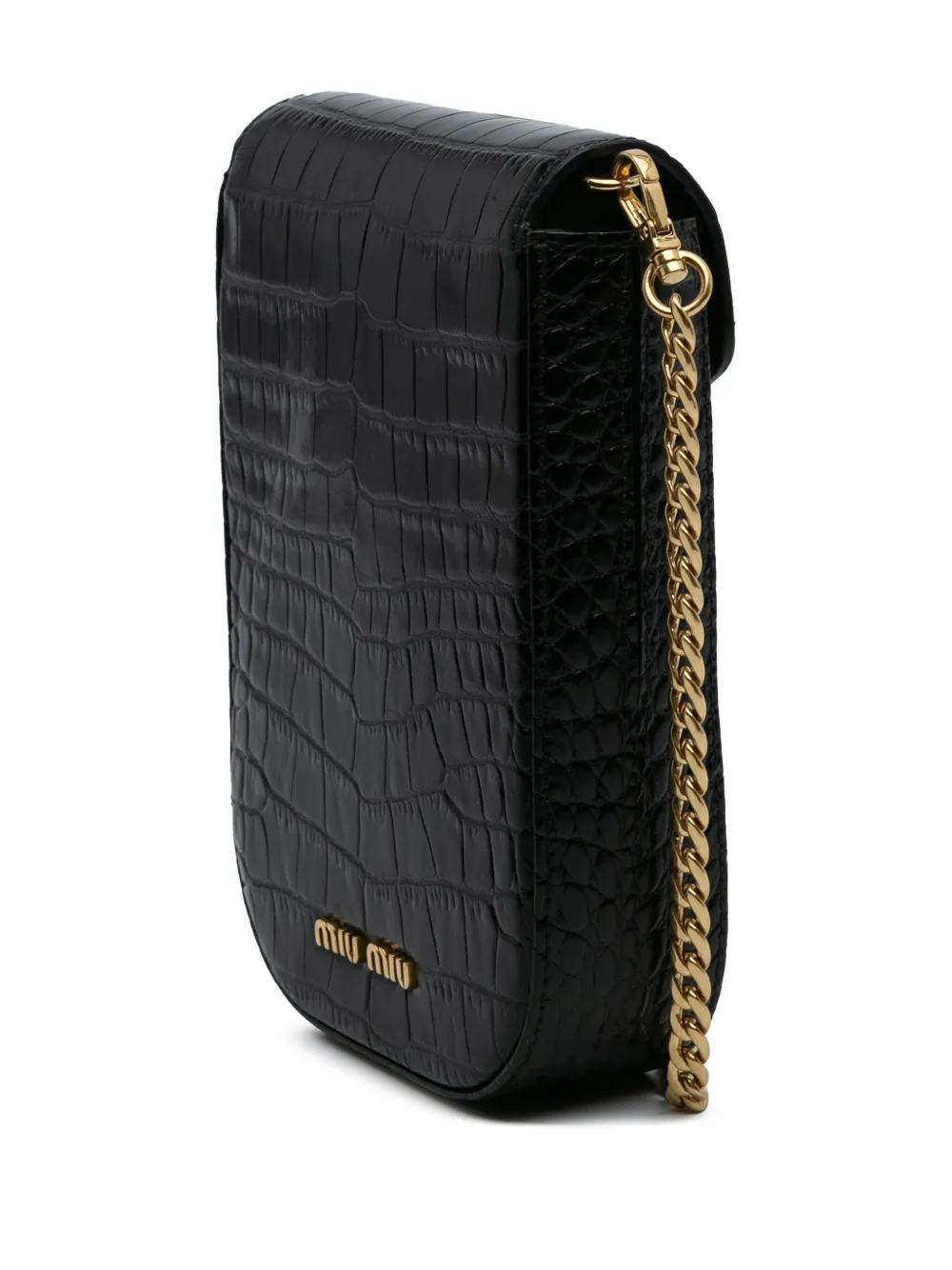 Pre-owned Miu Miu 2000-2025 Croc Embossed Leather Chain Crossbody Bag In Black