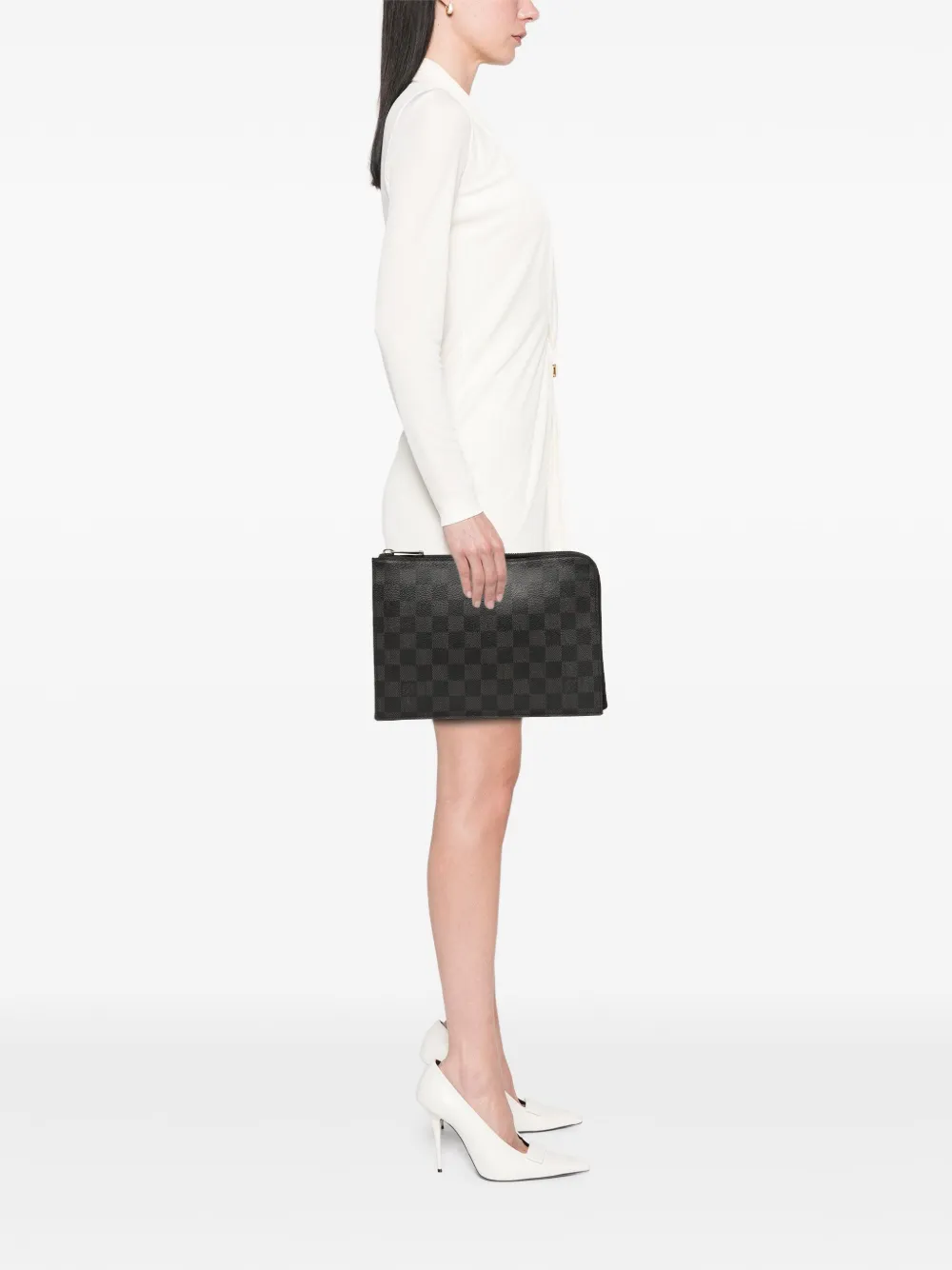 Pre-owned Louis Vuitton 2016 Damier Graphite Pochette Jour Pm Clutch Bag In Black