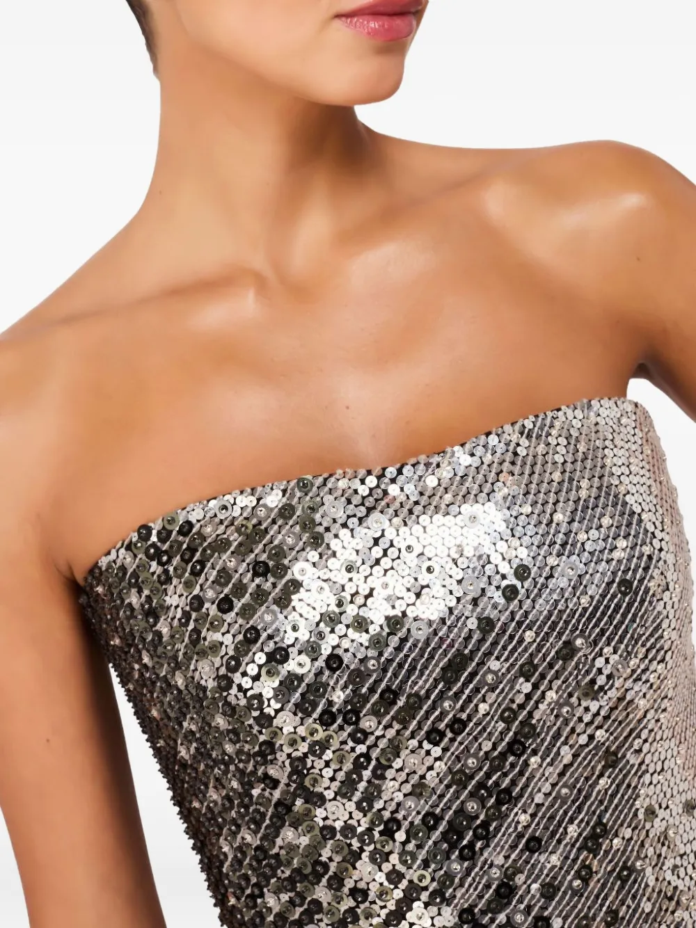 Jenny Packham Sequin-embellished Strapless Dress In Gray