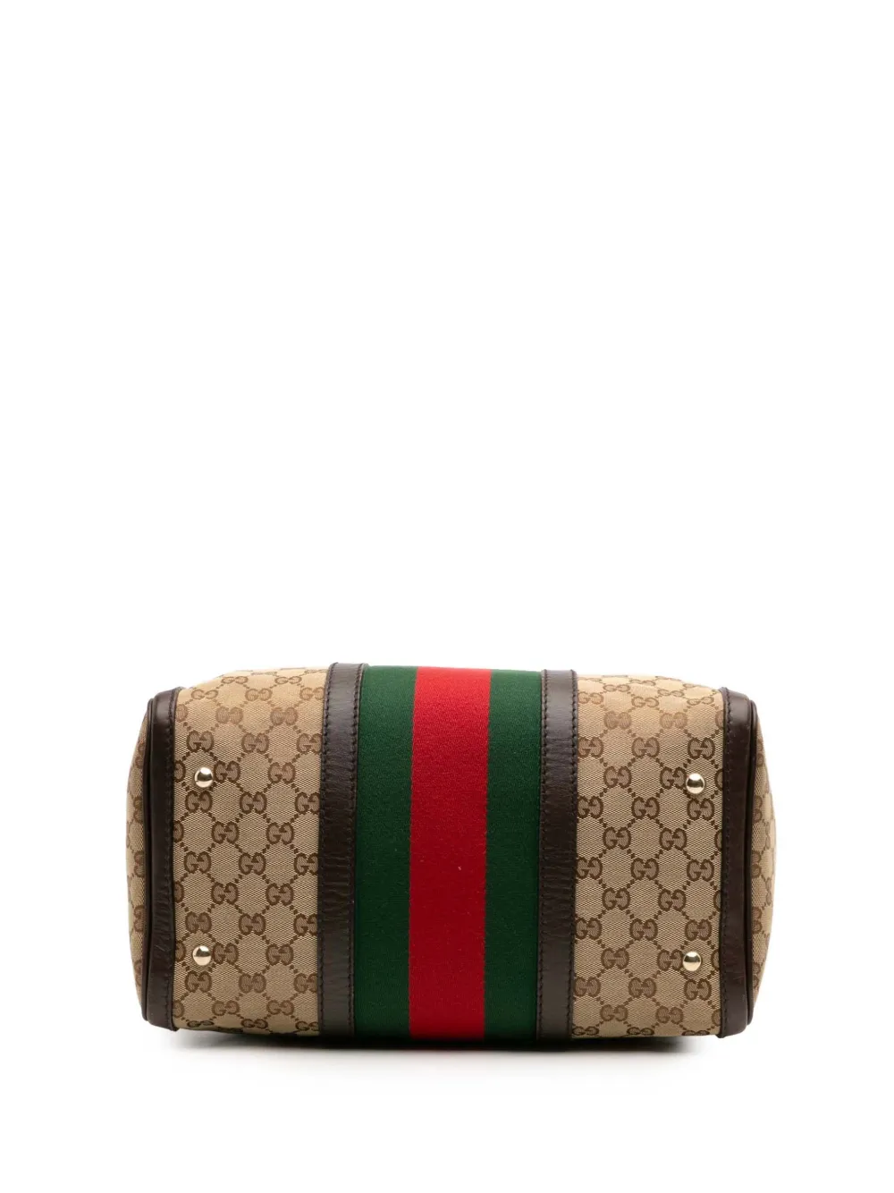 Pre-owned Gucci 2016-2025 Medium Gg Canvas Web Joy Boston Bag Satchel In Brown