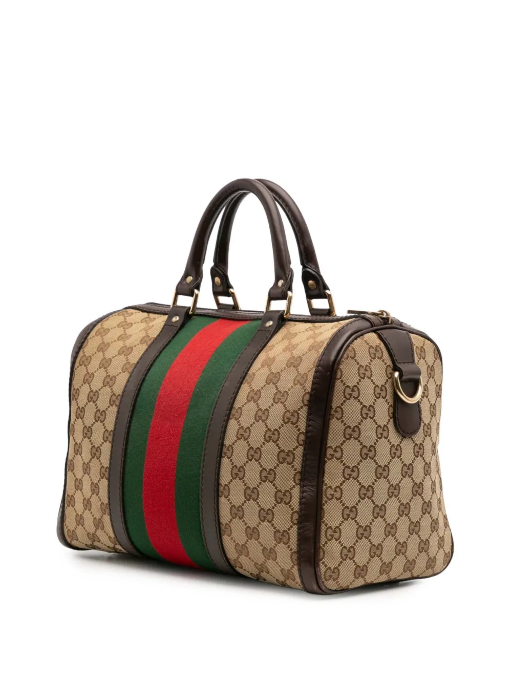 Pre-owned Gucci 2016-2025 Medium Gg Canvas Web Joy Boston Bag Satchel In Brown