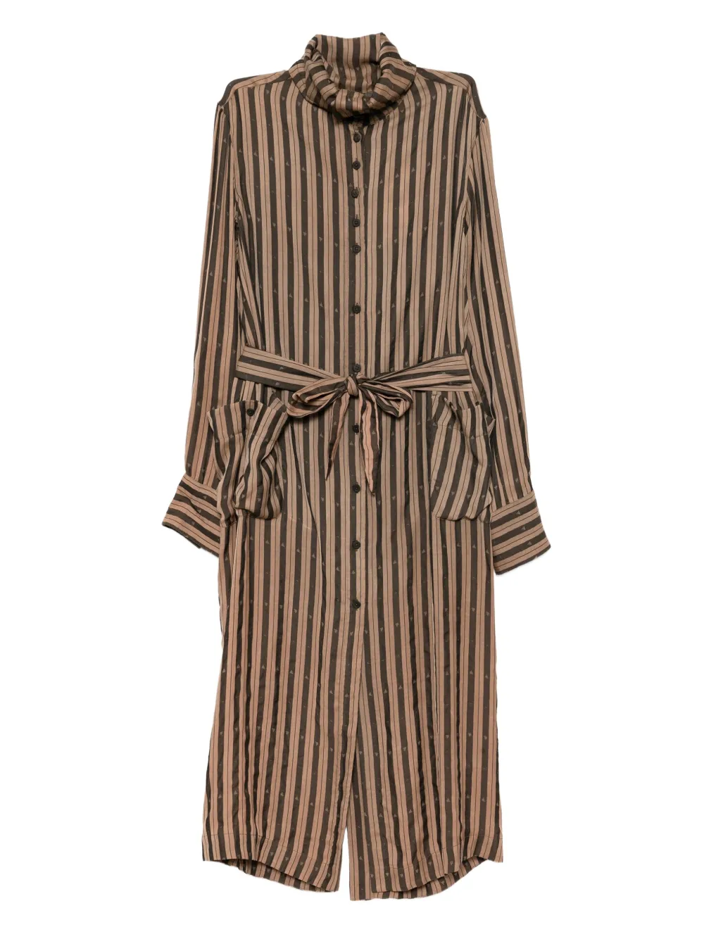 Ziggy Chen Striped Shirt Dress In Brown