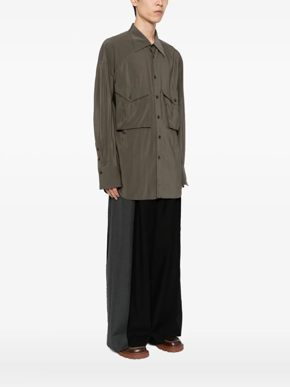 Ziggy Chen Curved-hem Shirt In Brown