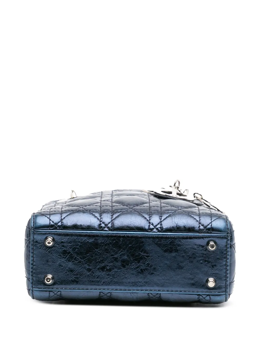 Pre-owned Dior 2014 Mini Crinkled Calfskin Cannage Lady Satchel In Blue