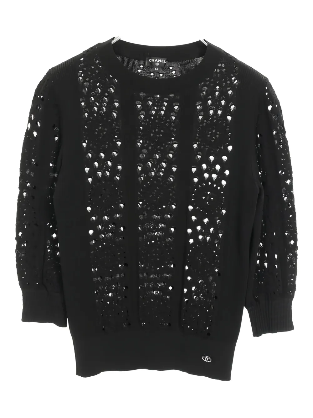 CHANEL Pre-Owned 1986-1988 coco mark openwork sweater - ブラック CHANEL Pre-Owned 1986-1988 coco mark openwork sweater - ブラック