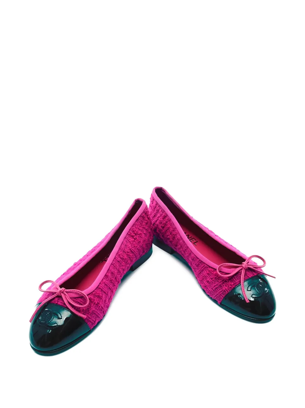 Pre-owned Chanel Patent-leather Toe-cap Tweed Ballerinas In Pink