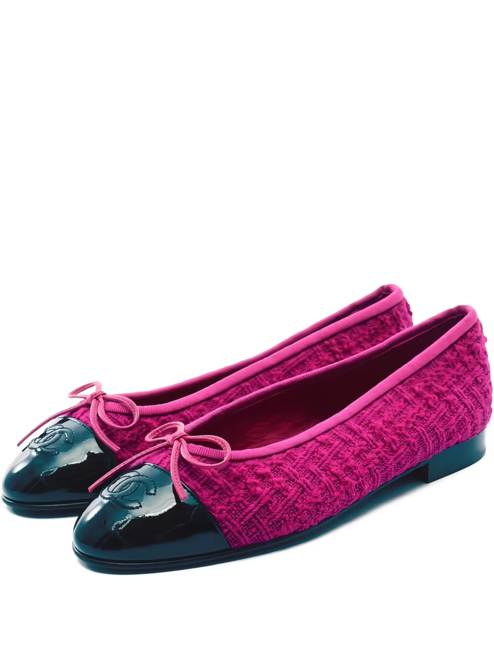 Pre-owned Chanel Patent-leather Toe-cap Tweed Ballerinas In Pink