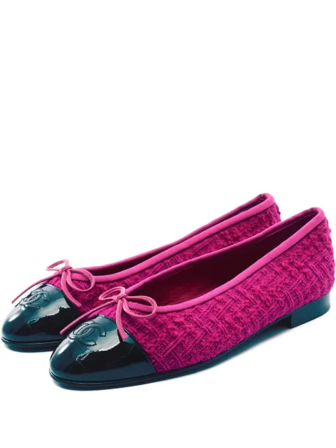 CHANEL Pre-Owned patent-leather toe-cap tweed ballerinas