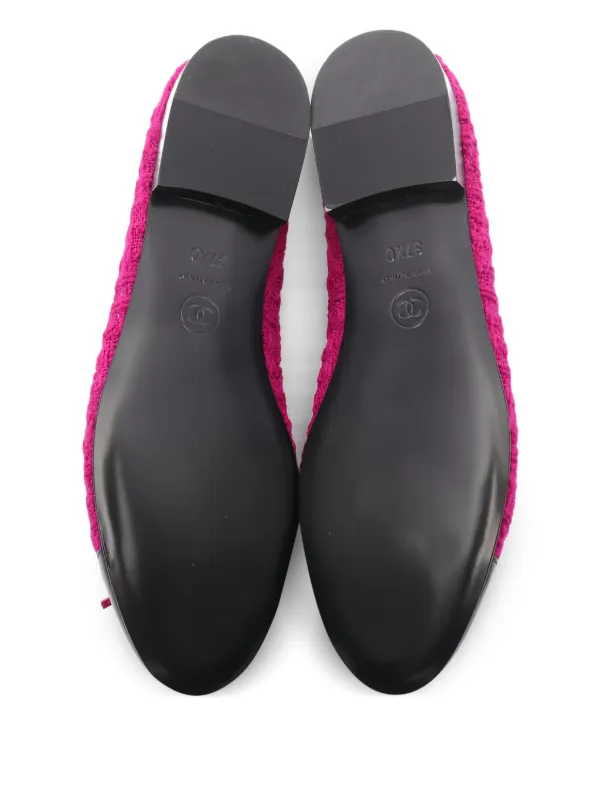 CHANEL Pre-Owned patent-leather toe-cap Tweed Ballerinas Pink