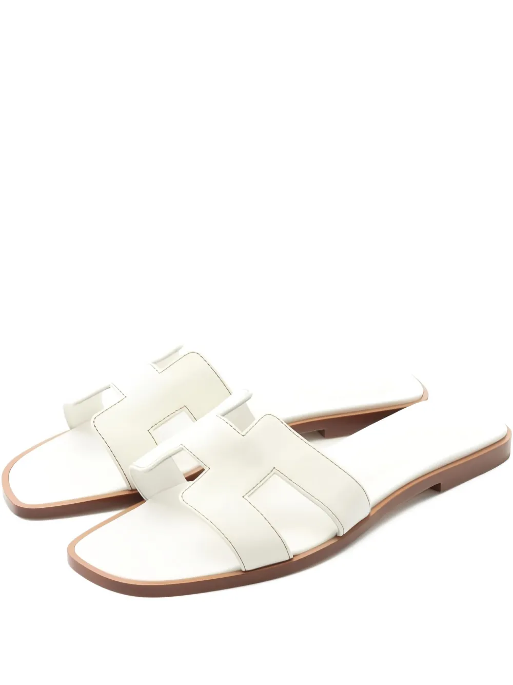 Pre-owned Hermes Oran Mule Sandals In White
