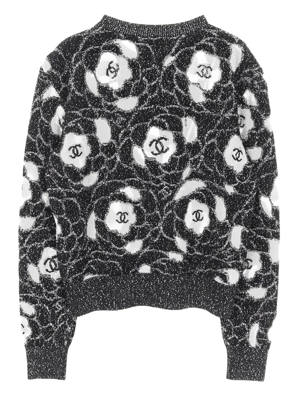 Pre-owned Chanel Camellia Coco-mark Sweater In Black