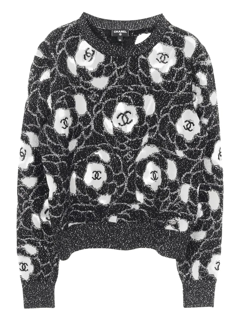 Pre-owned Chanel Camellia Coco-mark Sweater In Black