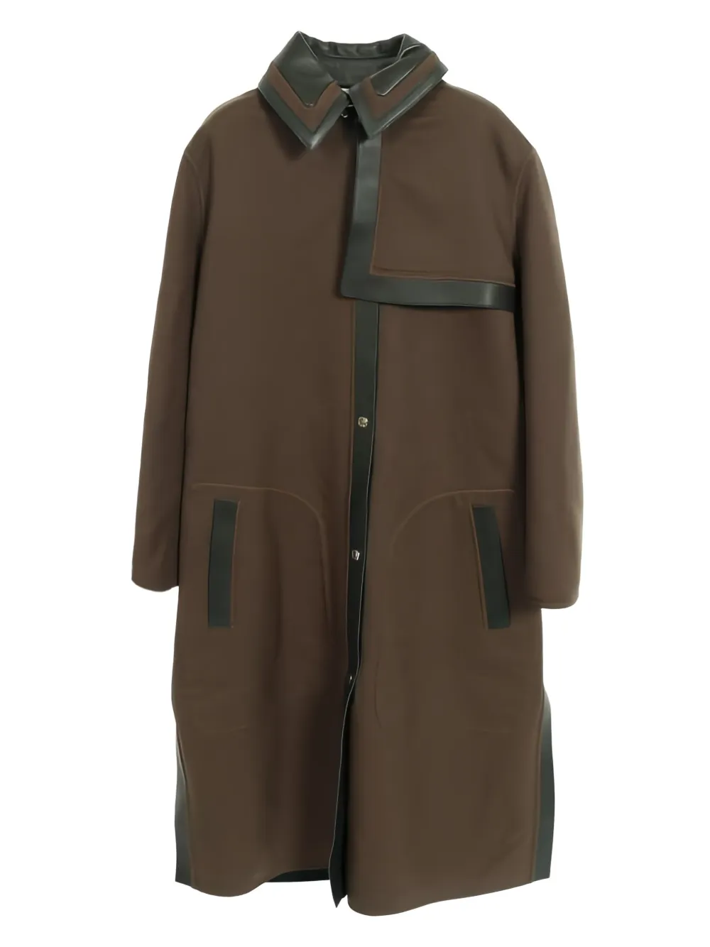Hermès Pre-Owned buttoned leather-trim coat | Brown | Image 1