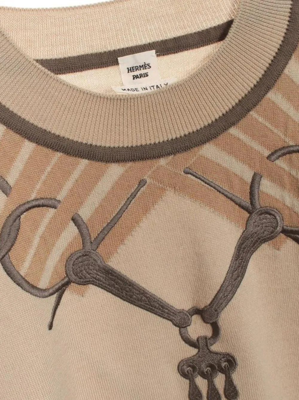Pre-owned Hermes Intarsia-knit Top In Brown