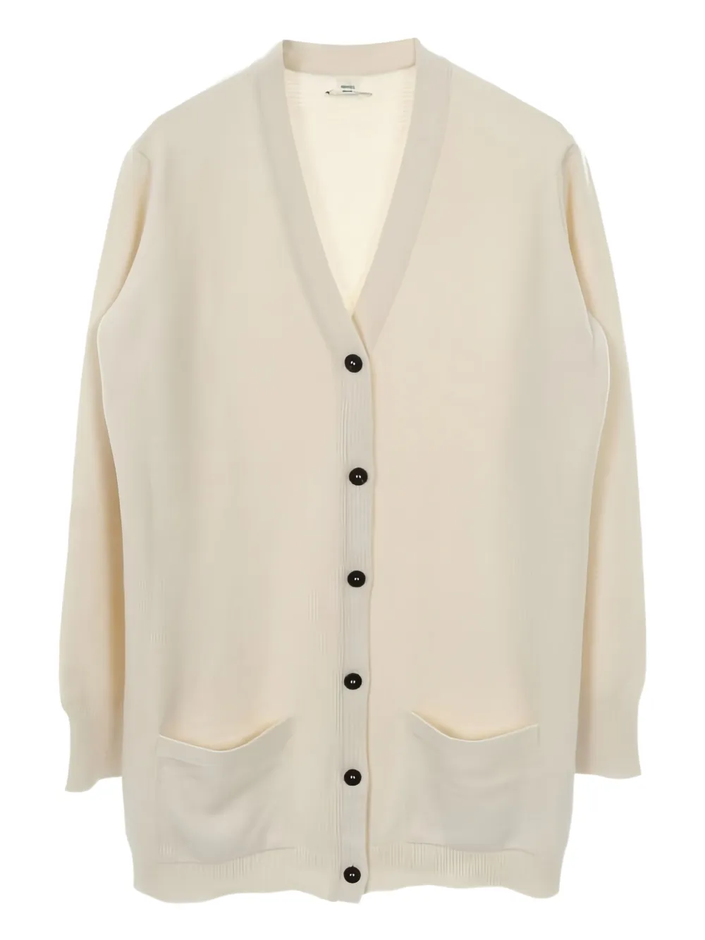 Pre-owned Hermes Buttoned Patch-pocket Cashmere Cardigan In White