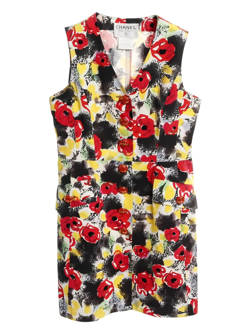 CHANEL Pre-Owned buttoned floral-print one piece - Rood