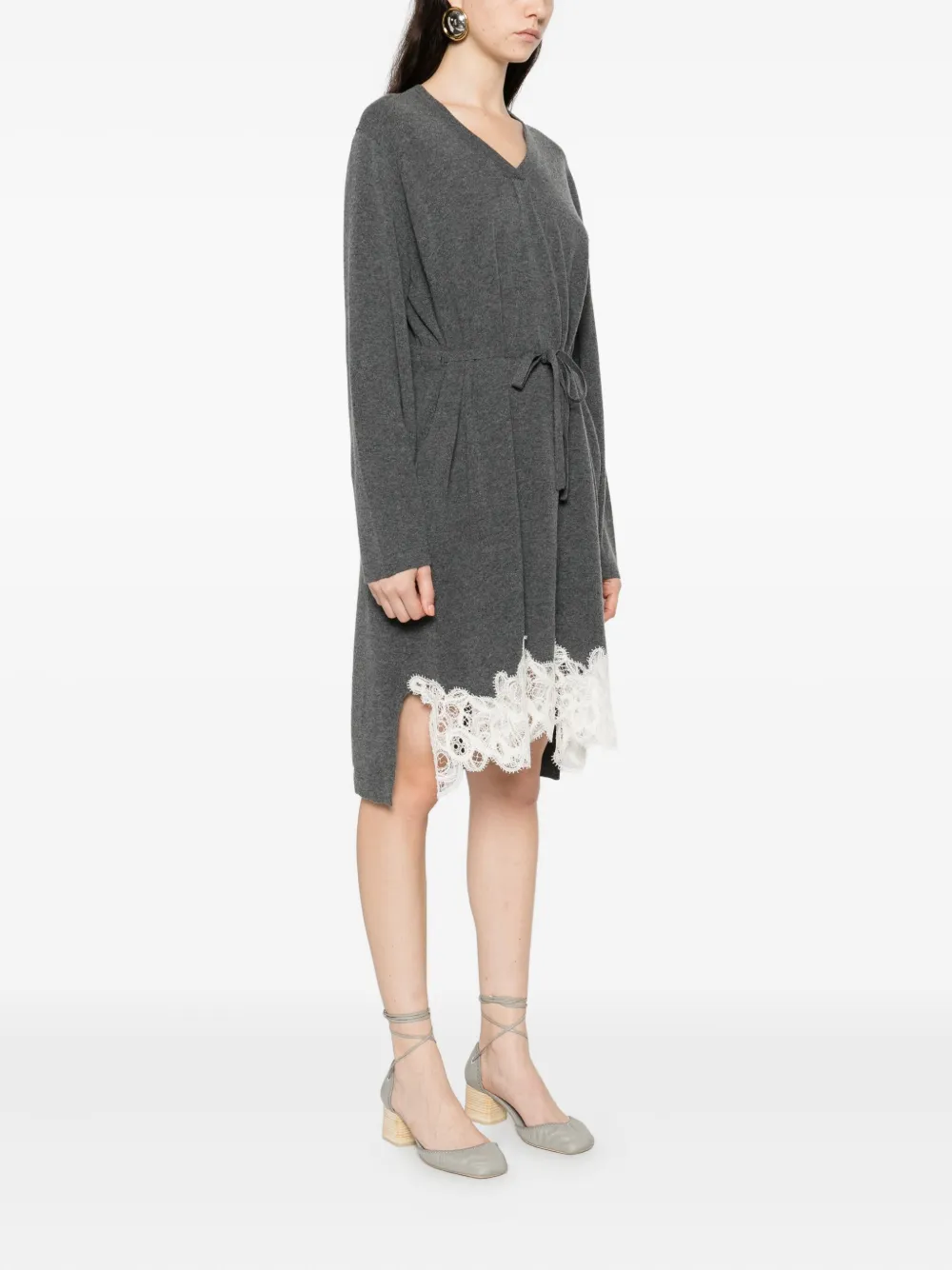 Fabiana Filippi Jurk met striksluiting en kanten afwerking Grijs