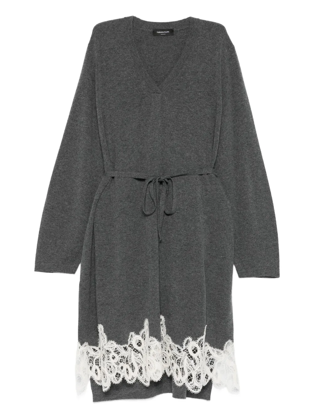 Fabiana Filippi lace-trim tie-fastening dress - Grigio