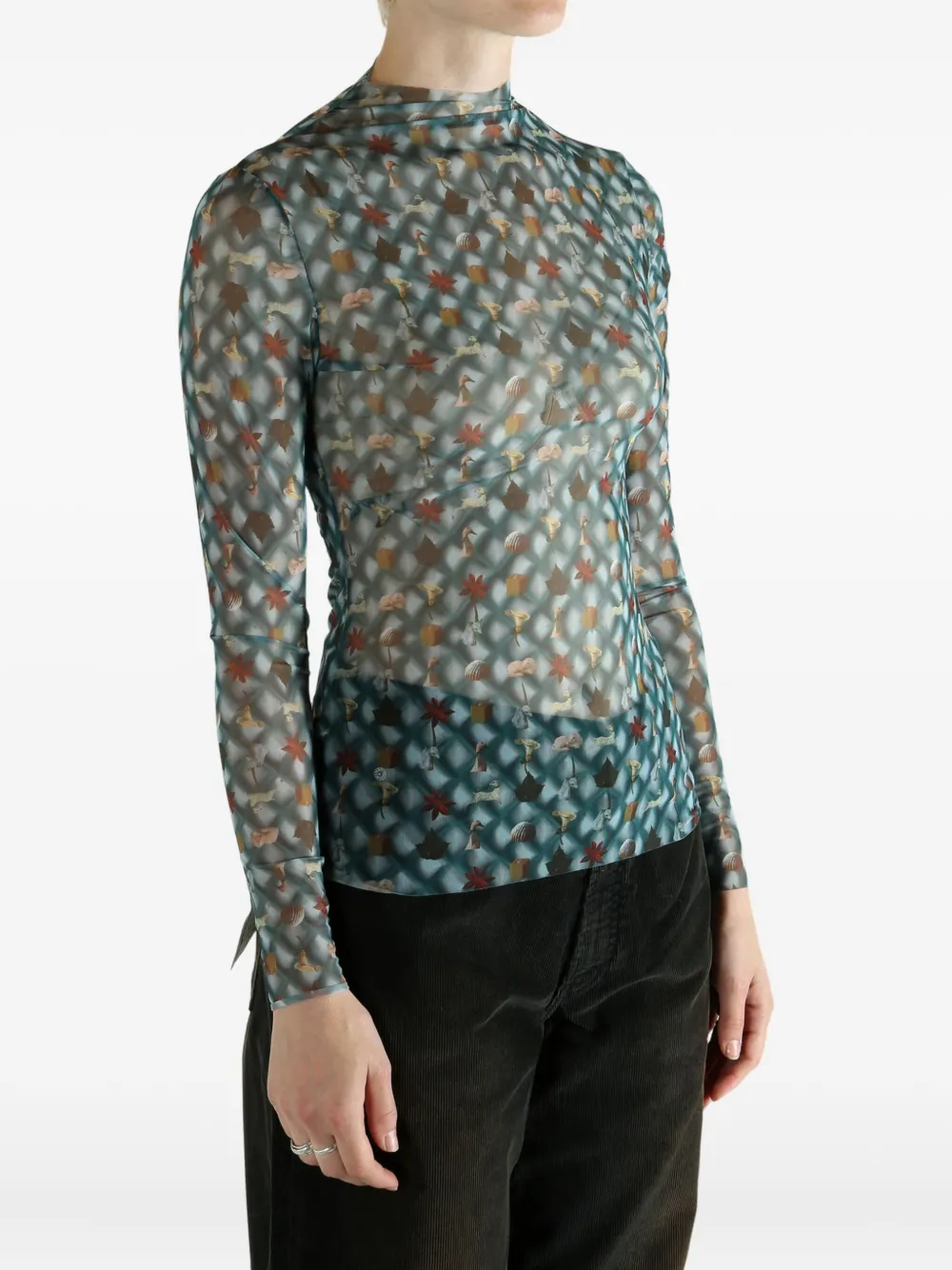  Yassmin Saleh Long-sleeve Patterned Top - Blue 