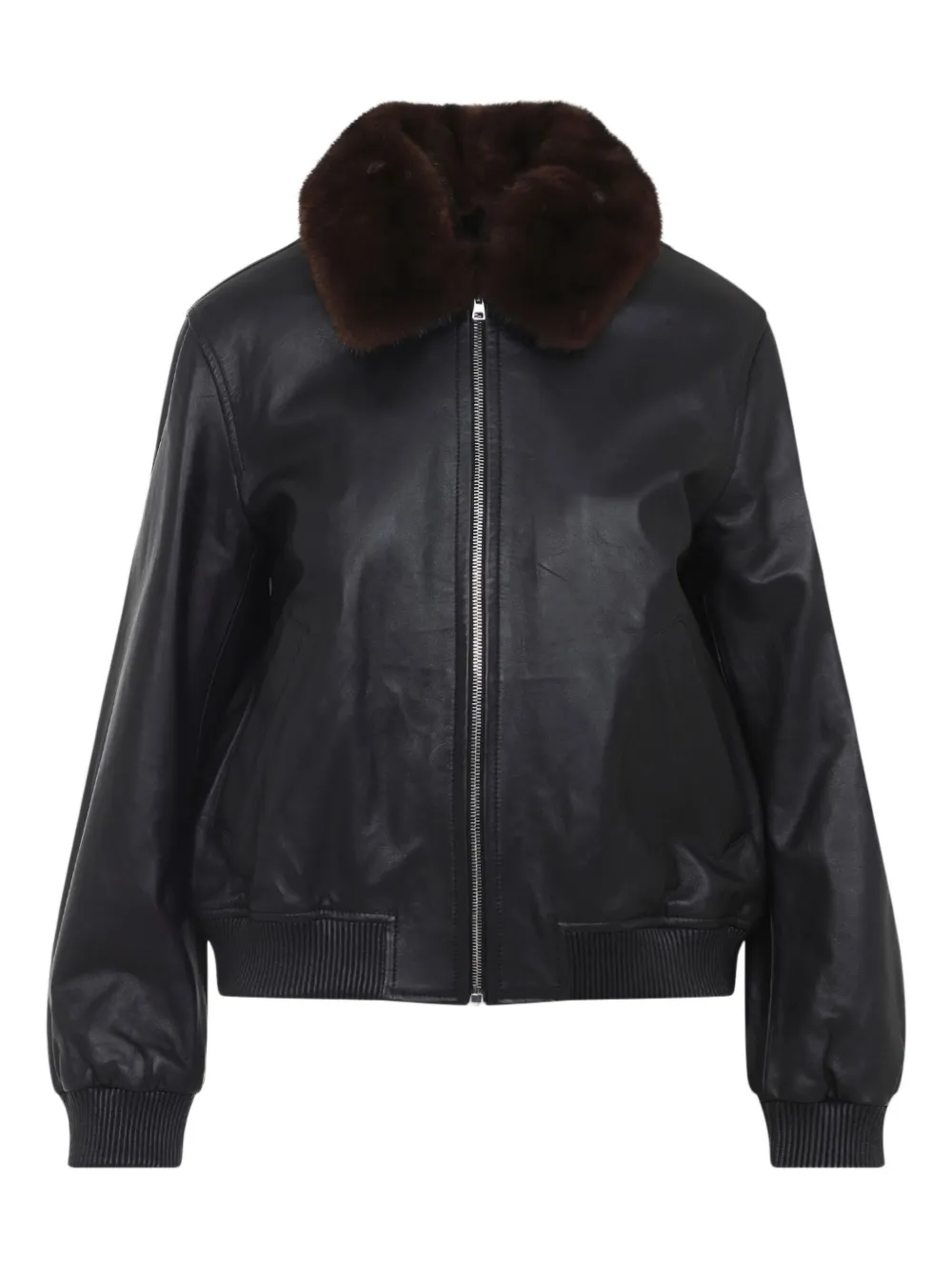 Yves Salomon faux-fur collar leather jacket | Black | Image 1
