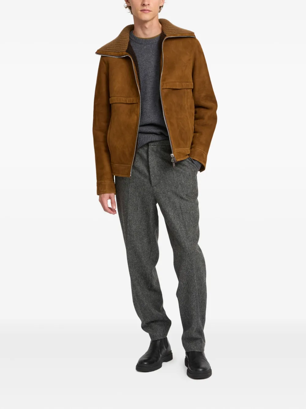 Yves Salomon knitted-collar suede jacket | Leather Jackets | Image 2