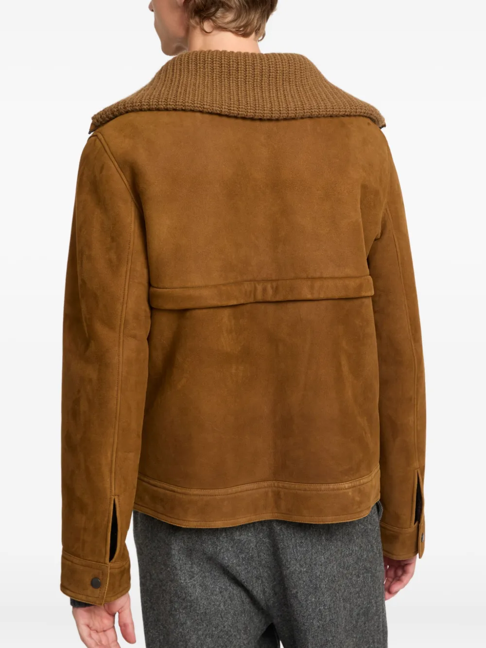 Yves Salomon Knitted-collar Suede Jacket In Brown