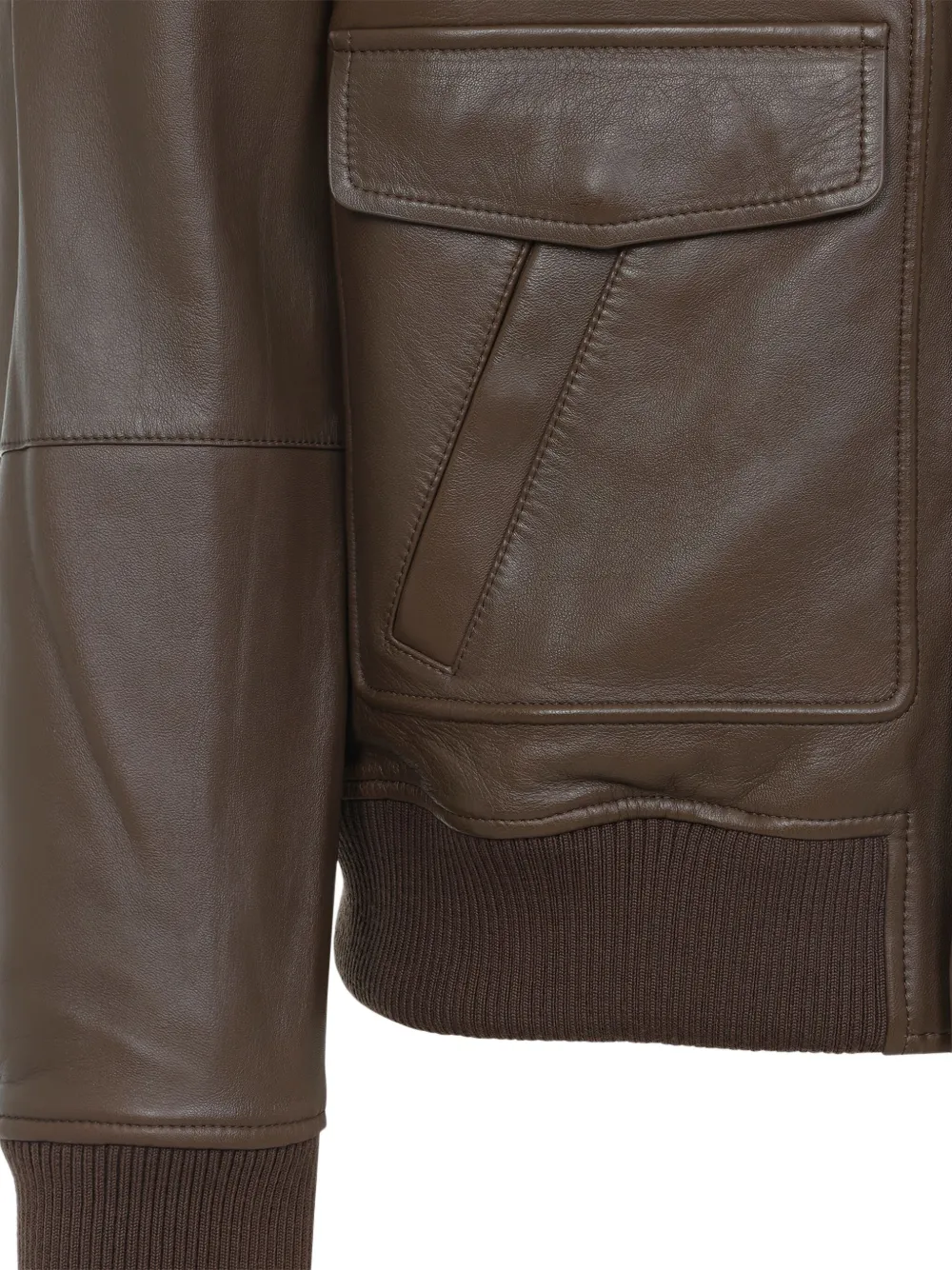 Yves Salomon Lamb Leather Jacket With Black Fur Collar And Flap Pockets In Brown