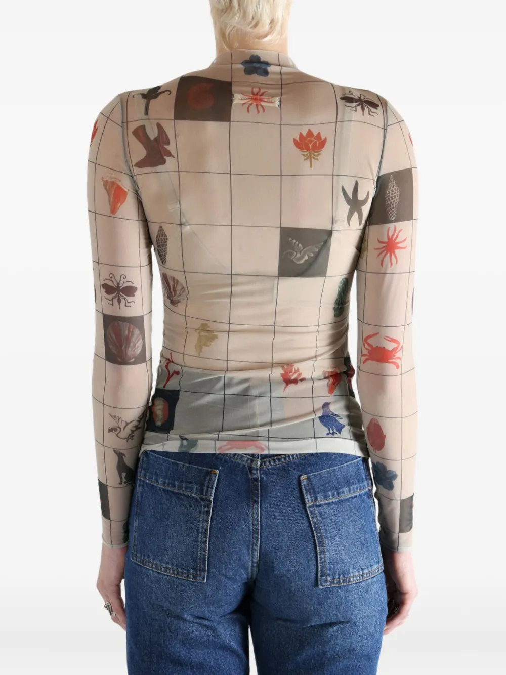 Yassmin Saleh Printed Grid Top In Blue
