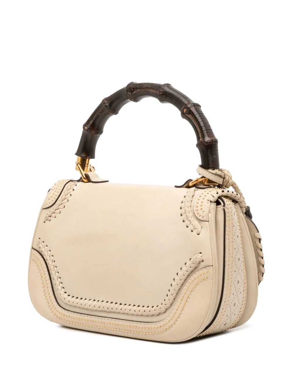 Pre-owned Gucci 2016-2025 Medium Studded New Bamboo Tassel Satchel In Brown