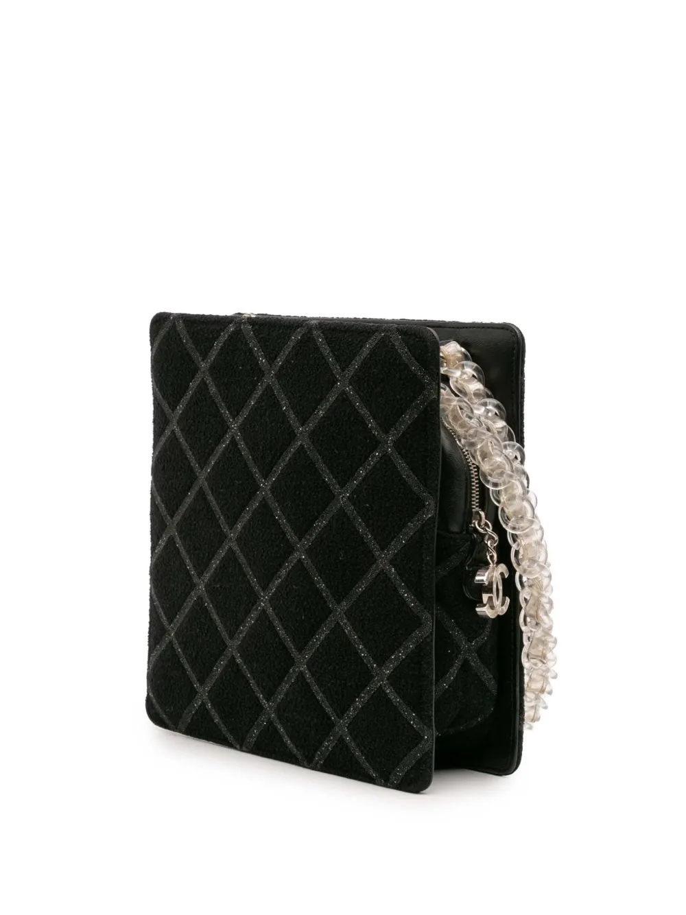 Pre-owned Chanel 2016-2017 Cc Tweed Chain Fantasy Crossbody Bag In Black