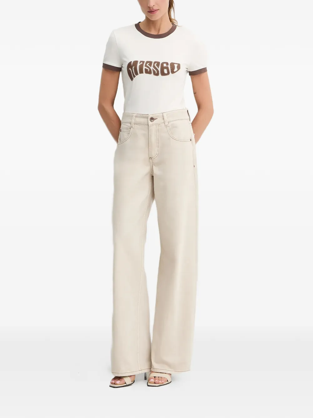 Miss Sixty Appliquéd Ringer T-shirt - White 