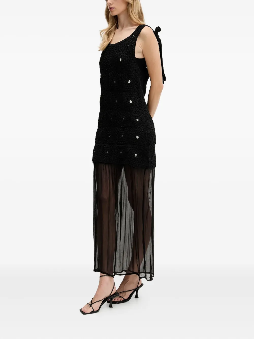 NEVER FULLY DRESSED tie-detail embellished maxi dress - Zwart