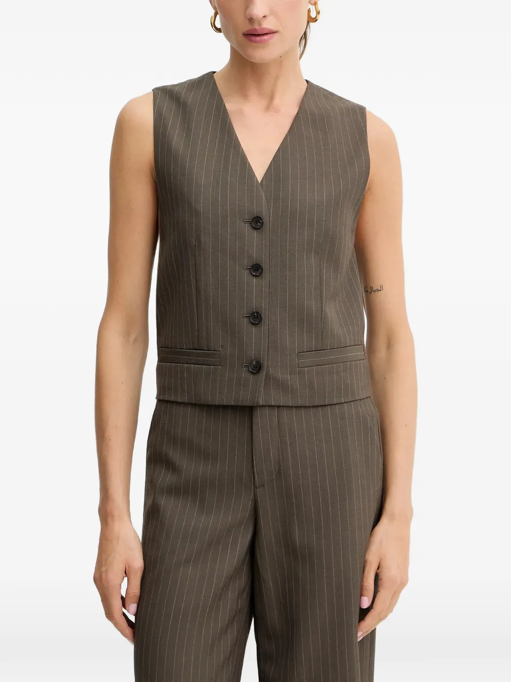 Miss Sixty button pinstripe sleeveless tank top - Marrone