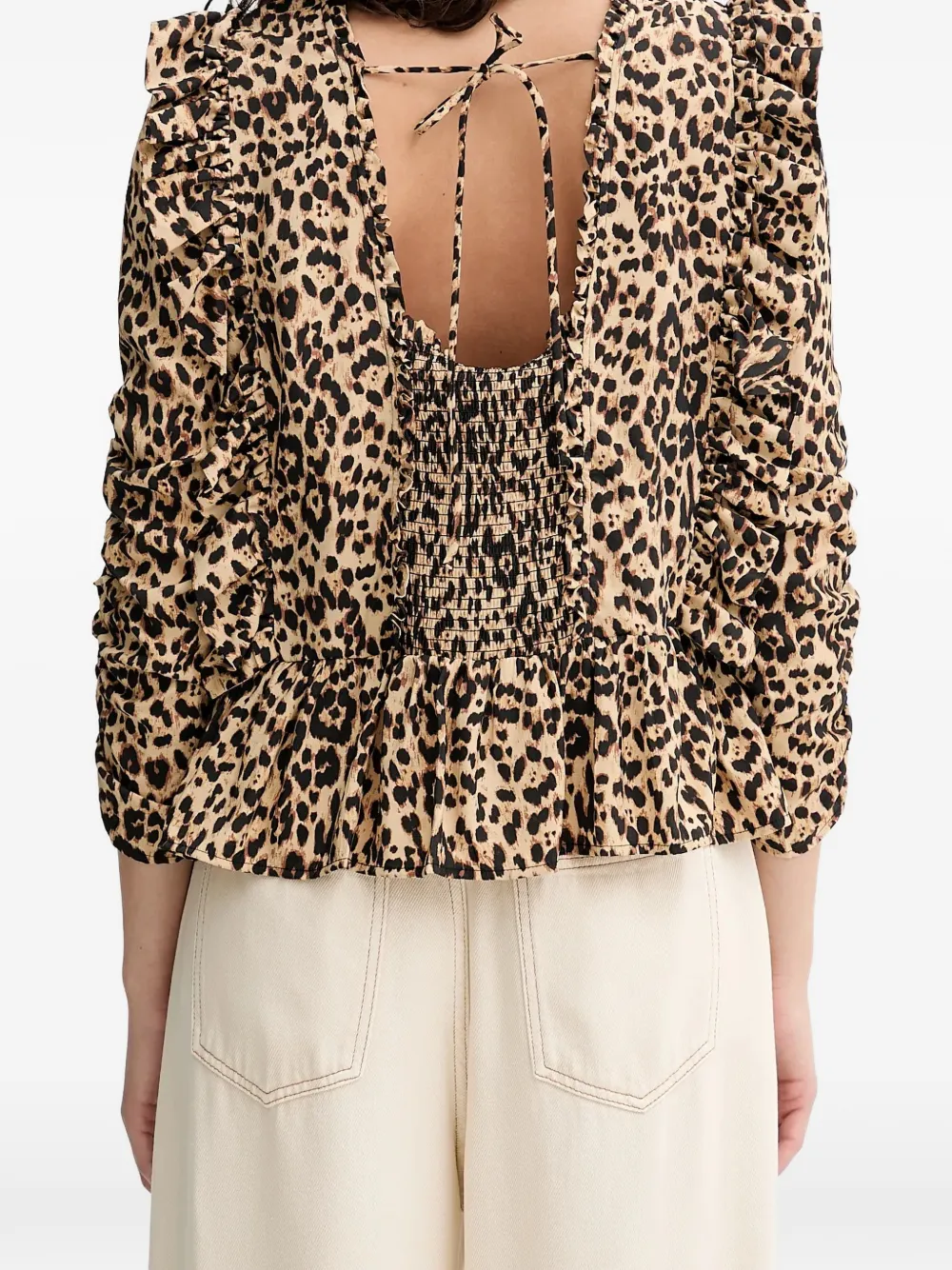 MUNTHE Crisp blouse met dierenprint en ruches Beige