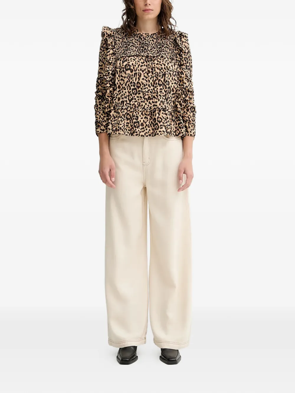 MUNTHE Crisp ruffled animal-print blouse - Beige