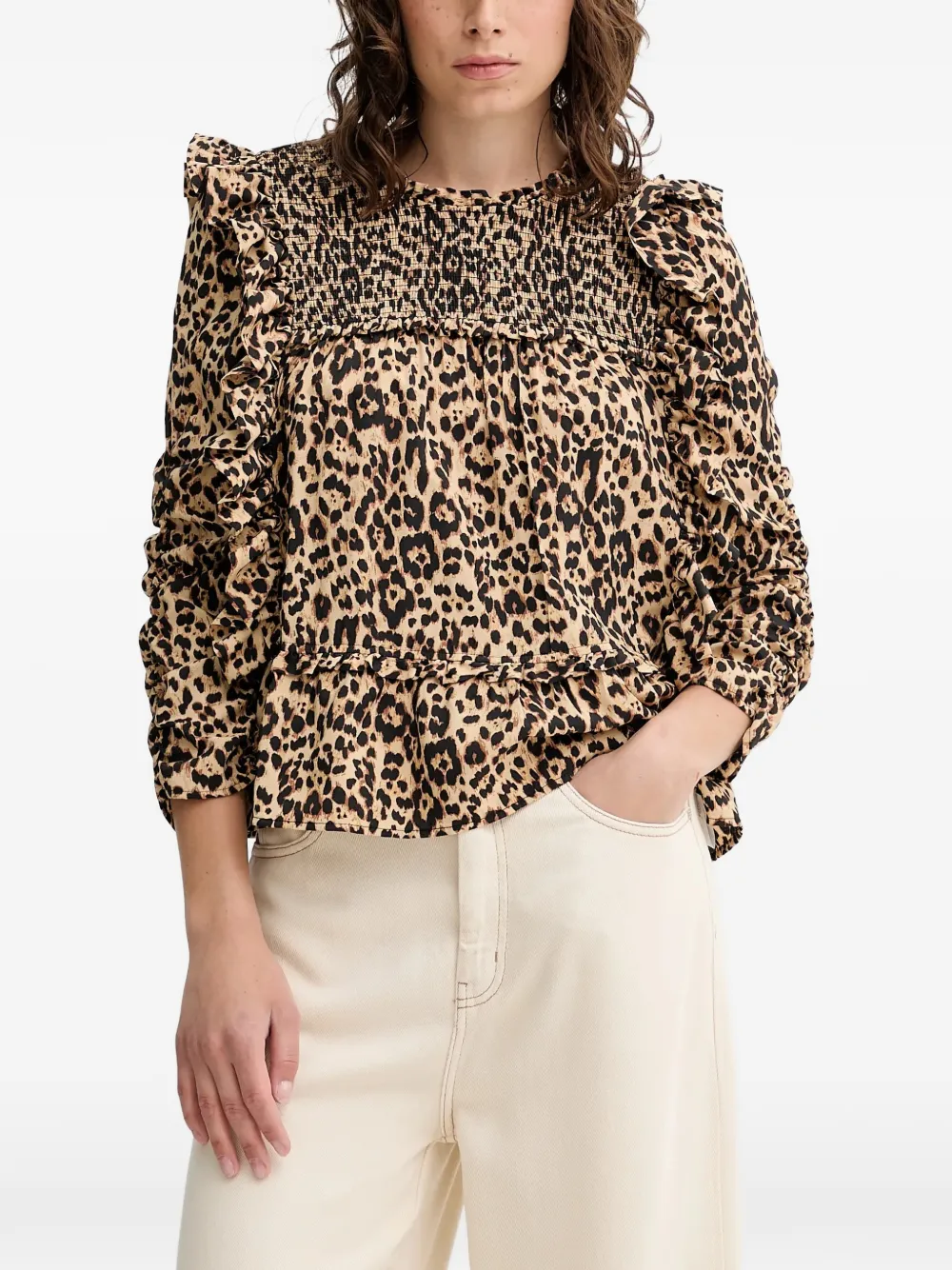 MUNTHE Crisp ruffled animal-print blouse - Toni neutri