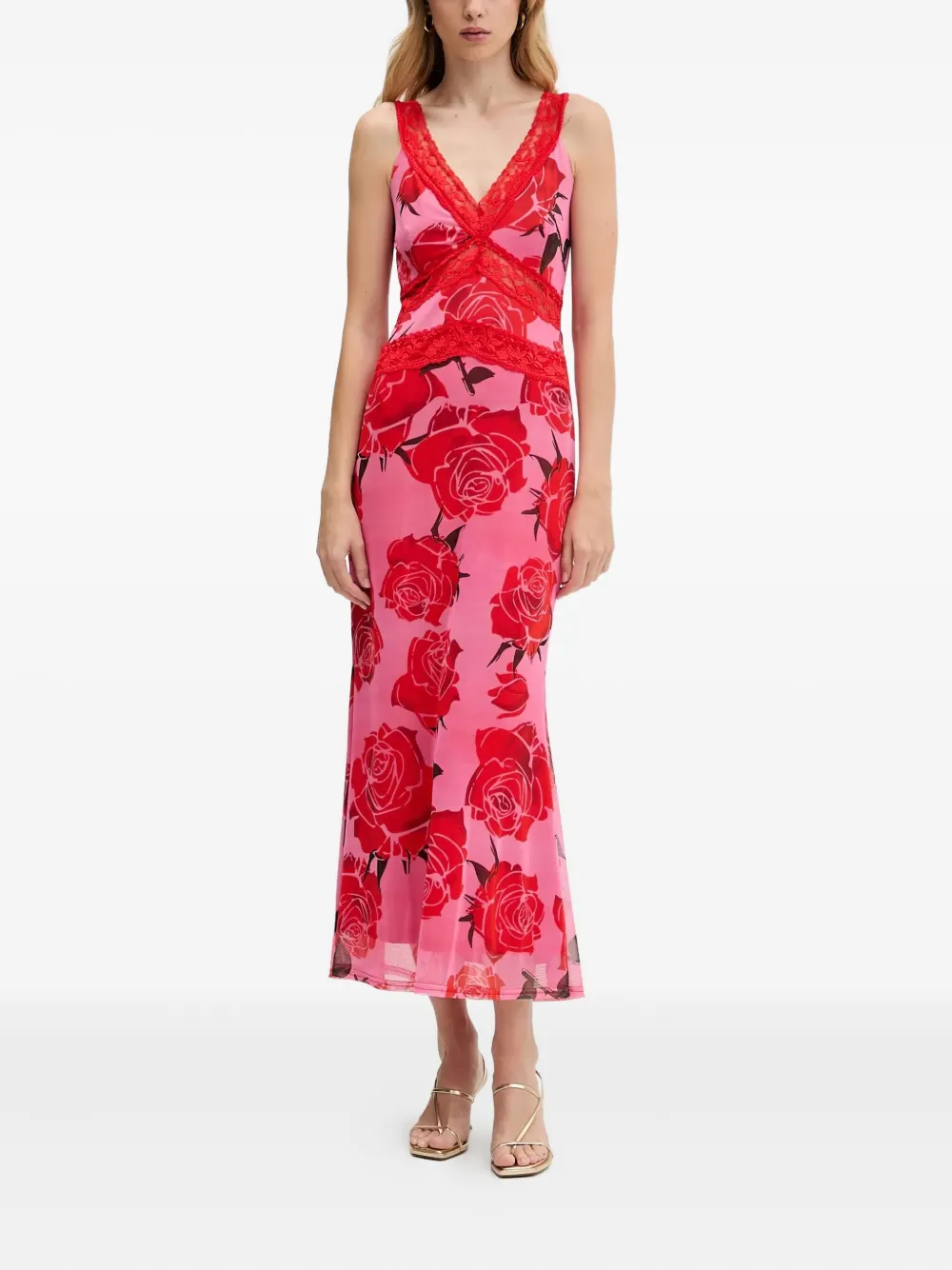 NEVER FULLY DRESSED lace-detail floral maxi dress - Roze
