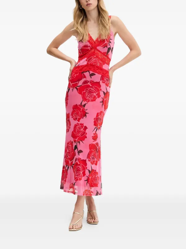 Never Fully Dressed Lace-detail Floral Maxi Dress - Pink Never Fully Dressed Lace-detail Floral Maxi Dress - Pink