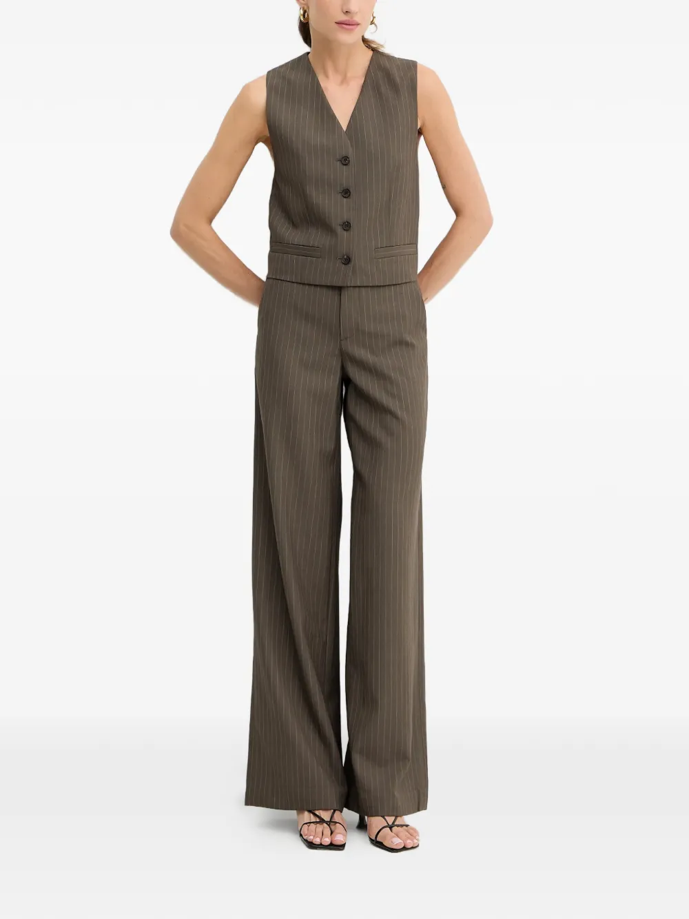  Miss Sixty Pinstripe Button Trousers - Brown 