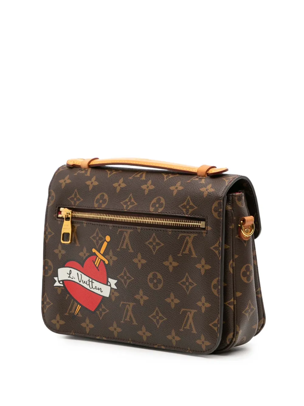 Pre-owned Louis Vuitton 2018 Monogram Patches Pochette Metis Satchel In Brown
