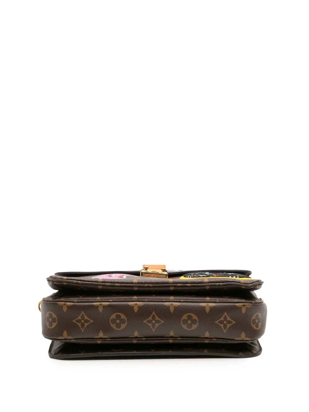 Pre-owned Louis Vuitton 2018 Monogram Patches Pochette Metis Satchel In Brown