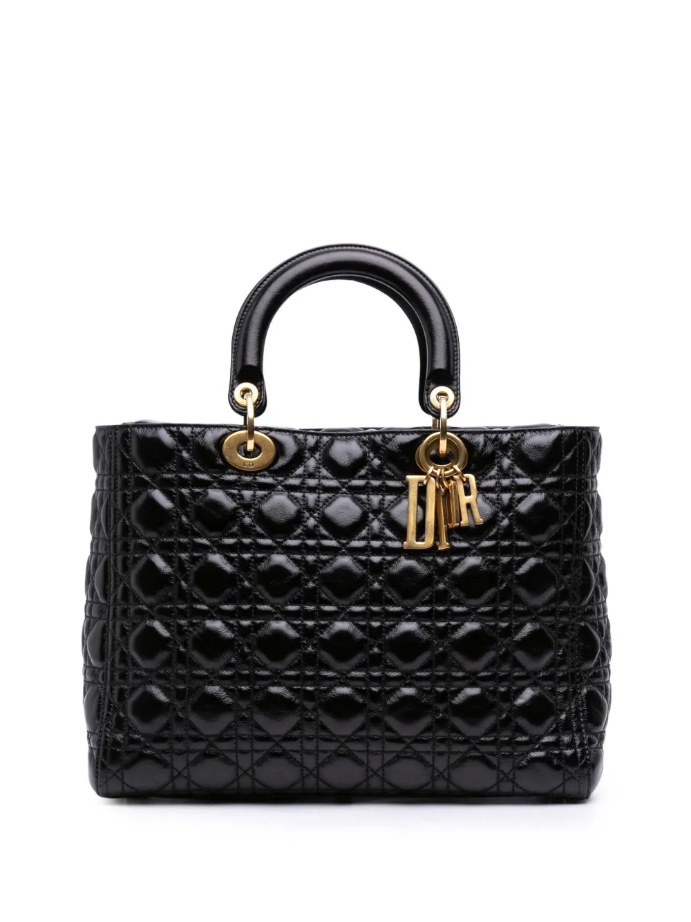 Christian Dior Pre-Owned 2018 Large Crinkled Patent Cannage Lady Dior Christian Dior Pre-Owned 2018 Large Crinkled Patent Cannage Lady Dior